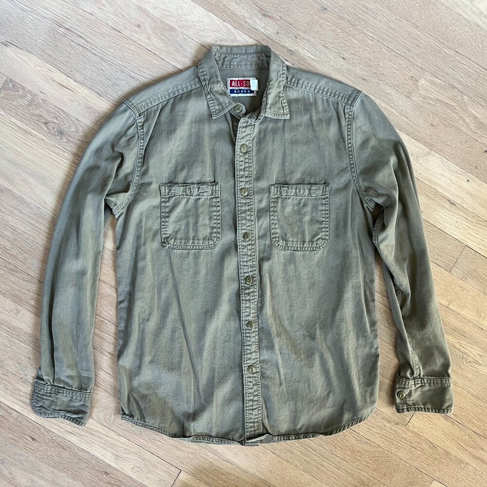 Urban Outfitters All Son Brand Army Green Military Button Down Shirt Mens XS
